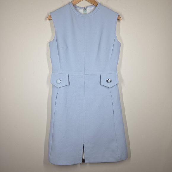Vintage 70s Harve Benard Light Baby Blue A-Line Sheath Dress Sleeveless Back Zip - Picture 1 of 10
